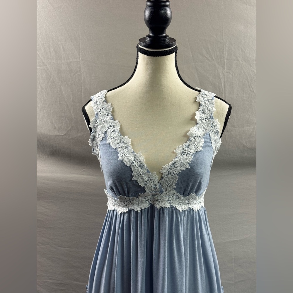 Boho Lace A-Line Flounce Hem Dress Blue - Picture 9 of 12
